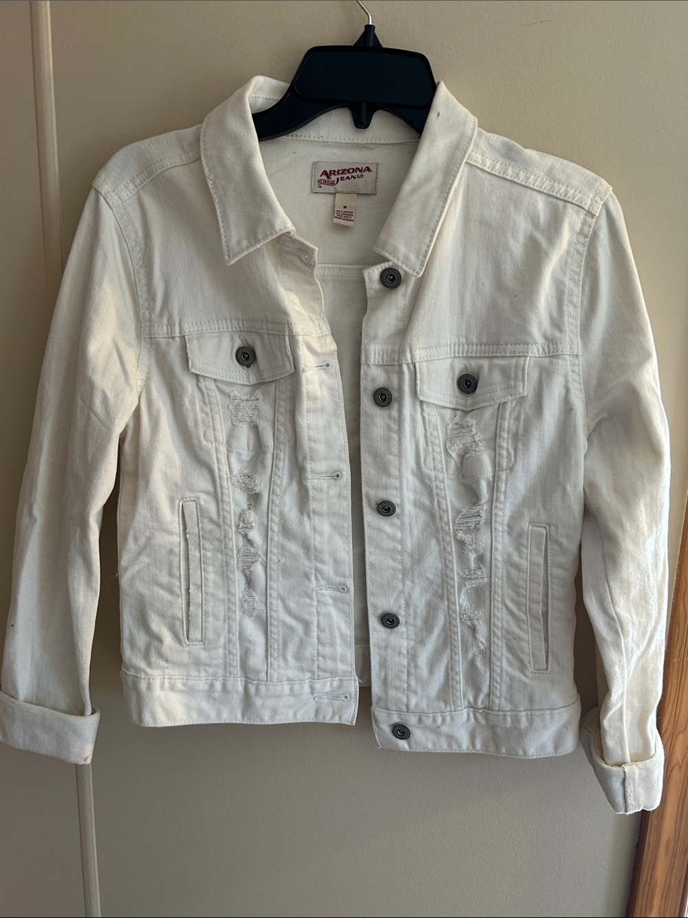 Arizona Jean Company Off White Distressed Denim Jacket